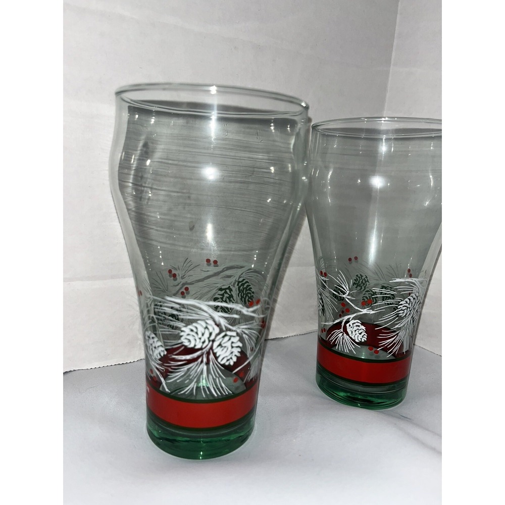Libby COCA COLA Christmas Pinecone Drinking Glasses Soda Set Of 3 Holiday Winter